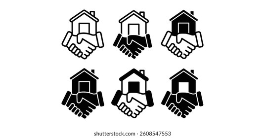 House Handshake Deal Icons Set Black And White Color Vector Design - Powered by Shutterstock - Get 15% off with code: PIKWIZARD15