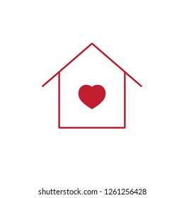 House With Hart Line Red Icon On White 