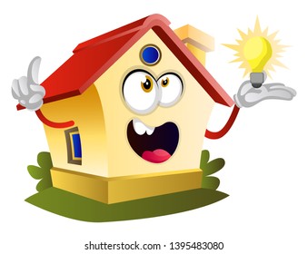 Das Haus hat eine Idee, Illustration, Vektorgrafik auf weißem Hintergrund.