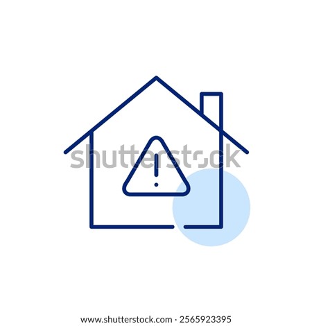 House and hazard warning. Exclamation mark in triangle. Emergency at home, critical housing warning. Pixel perfect, editable stroke icon