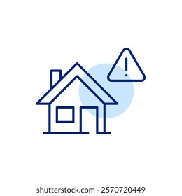House and hazard warning. Property at risk, critical notification. Pixel perfect, editable stroke icon