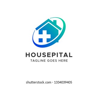House and Health Cross Logo Vector Design Template