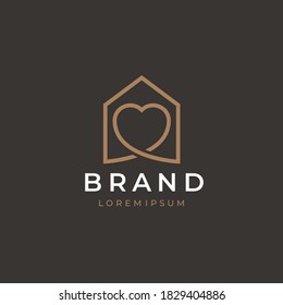 Icono vectorial combinado de la casa y el corazón. Logo de Line art.