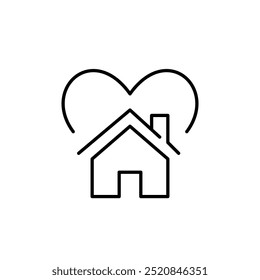 Haus und Herz. Bequemlichkeit des Hausbesitzes. Familienbetreuung. Pixel perfekt, bearbeitbares Strichsymbol