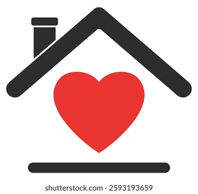 House heart flat icon isolated on white background.