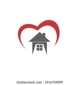 House in a heart flat vector icon isolated on white background. Purchase of apartments, symbol of happy family, real estate or insurance concept