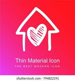 House with heart hand drawn building red and pink gradient material white icon minimal design