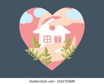 La casa está en el corazón y en las manos que la protegen. El concepto de cuidar la casa, la familia, las personas