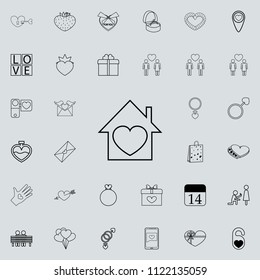 house with a heart icon. Detailed set of Valentine icons. Premium quality graphic design sign. One of the collection icons for websites, web design, mobile app on colored background