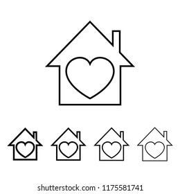 house with a heart icon in different thickness style. One of Valentine collection icon can be used for UI, UX