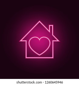 house with a heart icon. Elements of Valentine in neon style icons. Simple icon for websites, web design, mobile app, info graphics