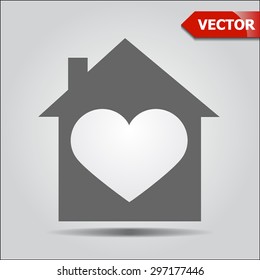 House with Heart Icon, Flat design style