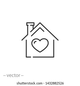 house with heart icon, home line symbol on white background - editable stroke vector illustration eps10