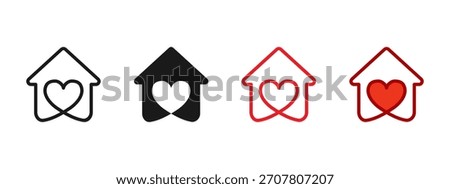 House with heart icon. A home shape combined with a love symbol creates a warm support graphic for charity and family care. This simple design works as a community sign and health-oriented concept.