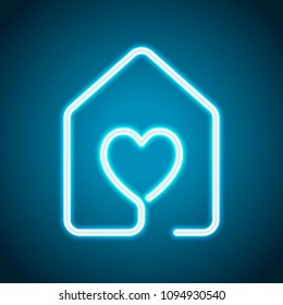 house with heart icon. line style. Neon style. Light decoration icon. Bright electric symbol