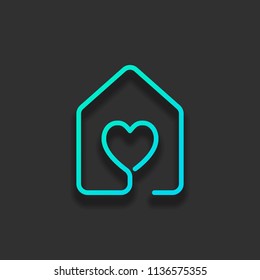 house with heart icon. line style. Colorful logo concept with soft shadow on dark background. Icon color of azure ocean