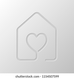 house with heart icon. line style. Paper design. Cutted symbol. Pitted style