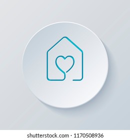 house with heart icon. line style. Cut circle with gray and blue layers. Paper style