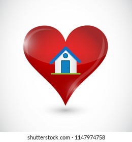 House and heart icon over a white background