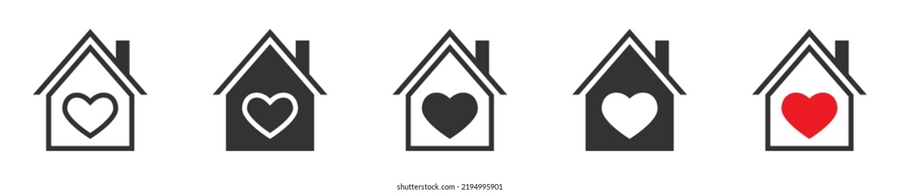 House heart icon. House with heart shape icons set. Lovely home symbol. Vector illustration.