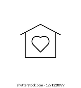 house with a heart icon. Simple thin line, outline vector of valentines day icons for UI and UX, website or mobile application on white background
