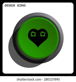 House with Heart Icon. icon. vector design Green Start button, forward, to continue. Flat design style.