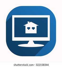 House with Heart Icon. icon. vector design, blue button for Mobile Applications