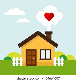 House with heart illustration in vector.