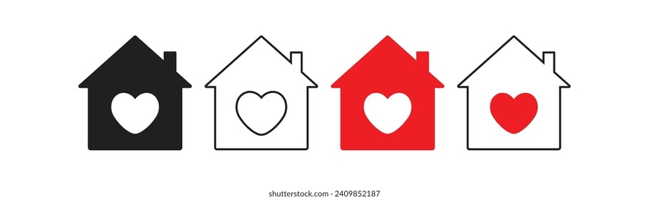 Casa con el corazón dentro del conjunto de iconos, Hogar con indicación cardíaca apoyo familiar y refugio