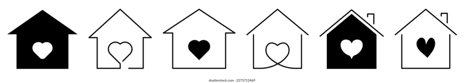 House with heart inside icons. Love home symbol. Vector illustration
