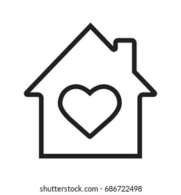 House with heart inside linear icon. Thin line illustration. Warm, comfort and safe residence. Family house contour symbol. Vector isolated outline drawing