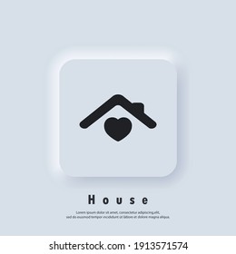 House with heart, love home symbol. Hospital. Happy family. Vector. UI icon. Neumorphic UI UX white user interface web button. Neumorphism