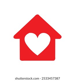 House with heart pictogram. Home love icon. Red house with heart