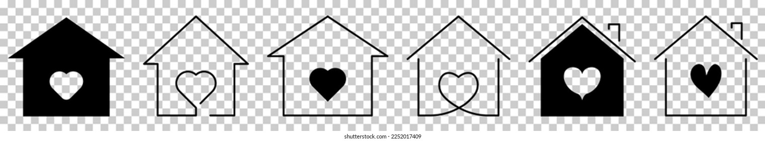 House with heart shape icons. Vector illustration isolated on transparent background