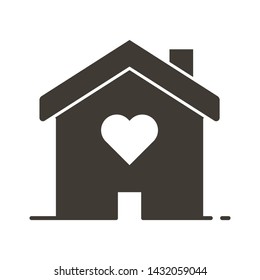 House with a heart shape inside. Love home icon. Vector flat glyph illustration concept for wedding services, love, romance and volunteering and charity organizations, social services.