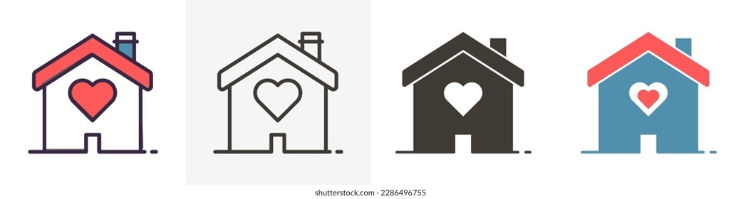 House with a heart shape inside. Love home icon. Vector graphic elements illustrations in different styles for concept for wedding services, love, romance and volunteering and charity organizations