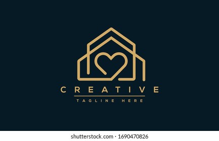 House with heart shape logo design, Modern and simple love home icon vector.