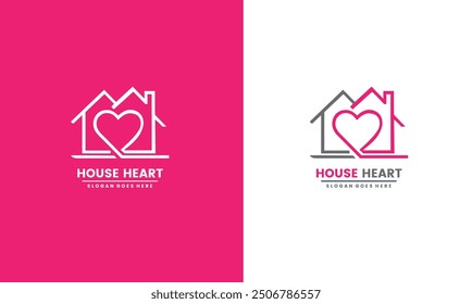 Casa con inspiración de diseño de logotipo en forma de corazón, concepto de estilo plano de Vector de icono de hogar de amor moderno y simple.