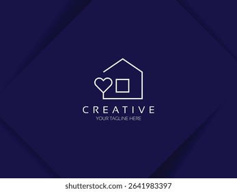 House with heart shape logo design, Modern and simple love home icon vector template