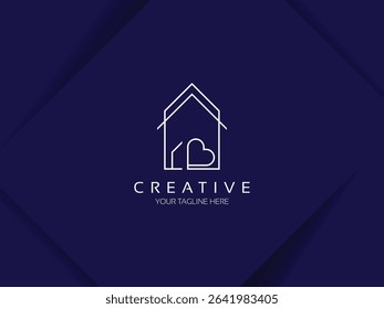 House with heart shape logo design, Modern and simple love home icon vector template