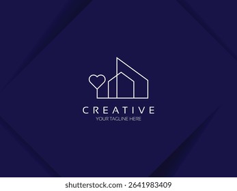 House with heart shape logo design, Modern and simple love home icon vector template