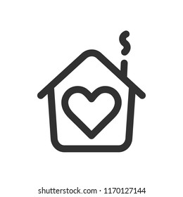 House with heart shape within, love home symbol, line style vector illustration isolated on white background