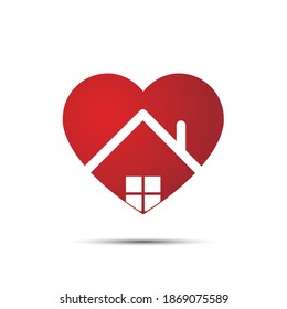 House with heart shape within, love home symbol, vector illustration isolated on white background