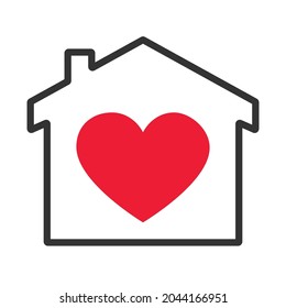House with heart shape within, love home symbol, vector illustration isolated on white background. Stay home heart sticker icon for quarantine company coronavirus covid