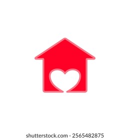 House with heart shape within, love home, simple flat style, illustration, logo sign symbol pictogram template, for ui or ux isolated on white for mobile app, editable