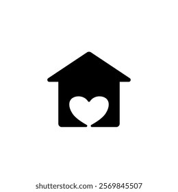 House with heart shape within, love home, simple flat style, illustration, logo sign symbol pictogram template, for ui or ux isolated on white for mobile app, editable