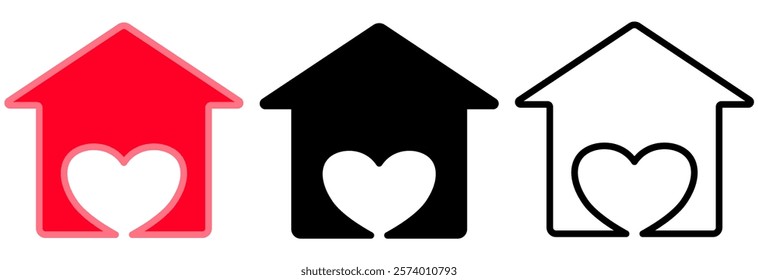 House with heart shape within, love home, simple flat style, illustration, logo sign symbol pictogram template, for ui or ux isolated on white for mobile app, editable