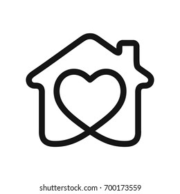 House with heart shape within, love home symbol, vector illustration isolated on white background