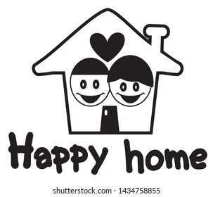  House with heart shape within,love home symbol, vector illustration isolated on white background,happy home
