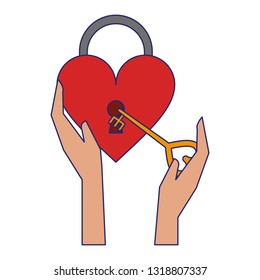 house with heart shaped padlock and key blue lines